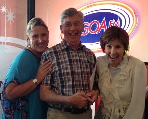 THANKS ROY! Natalie Wilmot, left, and Gillian McAinsh, share a light moment after the show with Roy Williams of Algoa FM